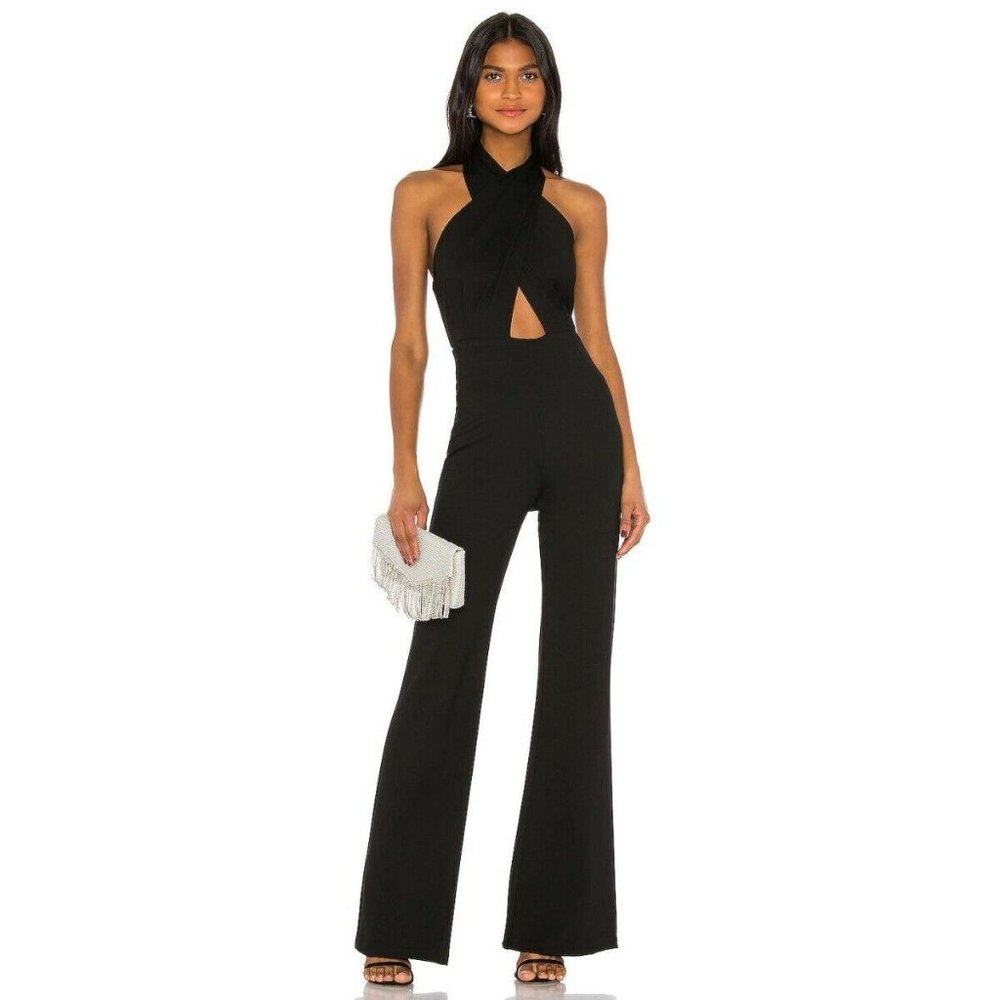 Amanda Uprichard Zahara Crossover Halter Jumpsuit